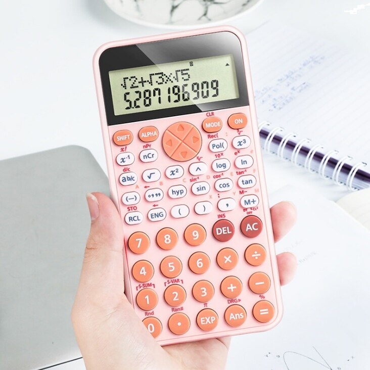 Science function big Large Screen Calculator 240 functions solar and battery two ways power fraction hyperbolic for students: Pink