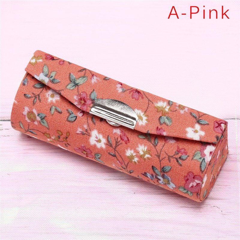 Blomsterudskrivning læbestift æske enkelt læbestift opbevaring taske kosmetiske tasker med spejl kvinder makeup opbevaring boks: En lyserød