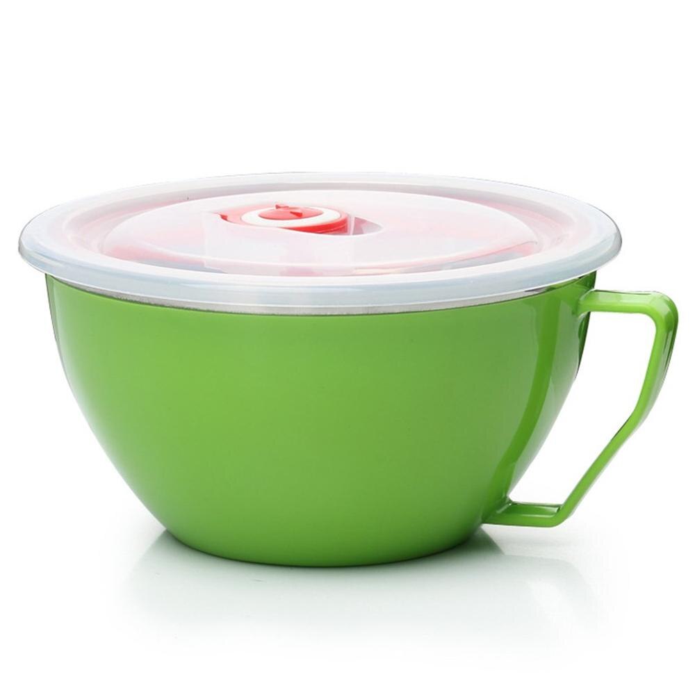 Stainless Steel Instant Noodle Bowl Double Lid With Lid Handle Noodle Cup Ramen Bowl Soup Bowl Insulated Fresh Box Rice: green