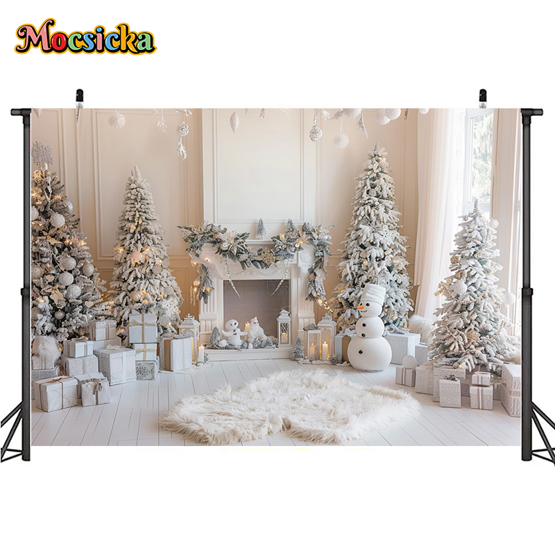 Mocsicka Winter Christmas Photography Background Gorgeous Mantel Decoration Party Family Portrait Photo Backdrops Studio