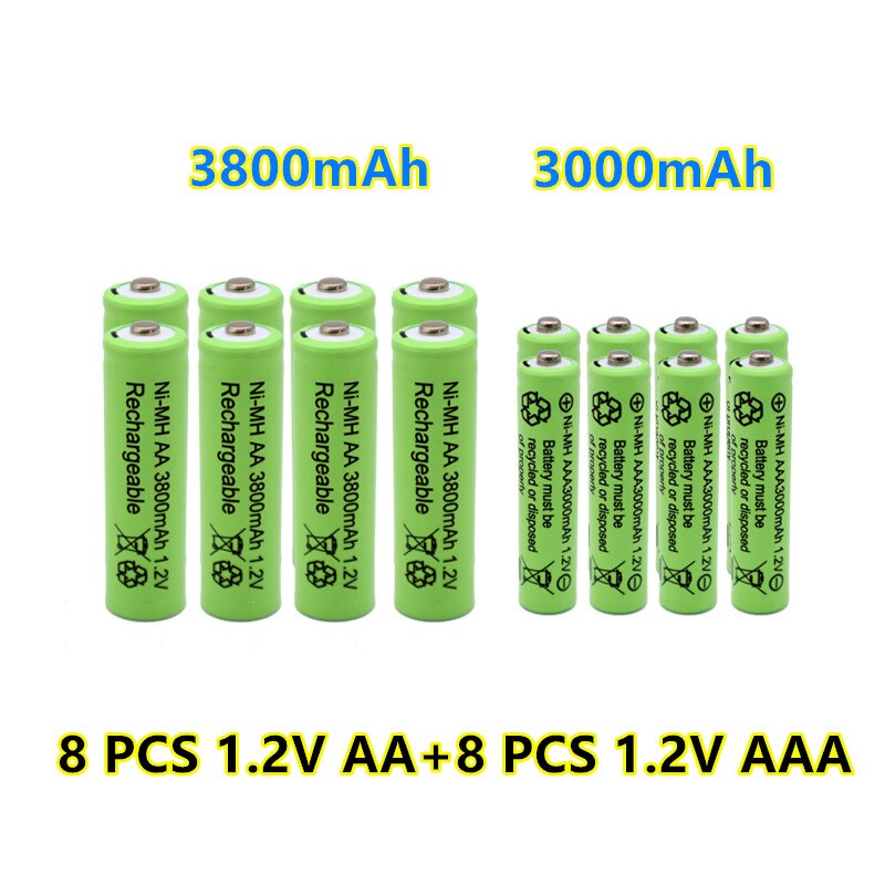 1.2 V AA 3800mAh Piles Rechargeables NI-MH + 1.2 V AAA 3000 mAh batterie Rechargeable NI-MH batterie