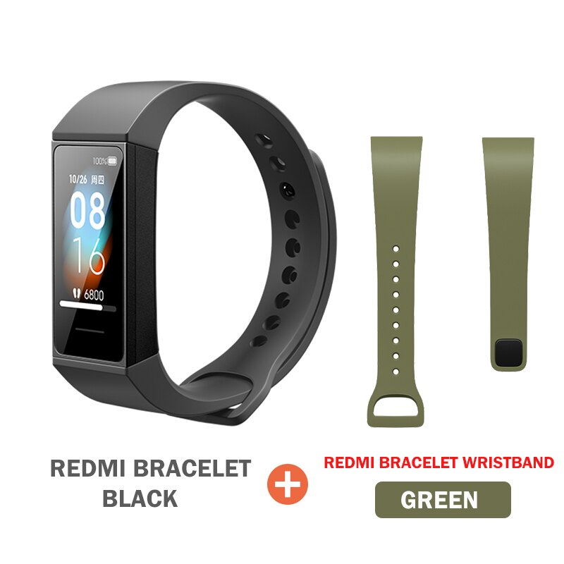 Xiaomi-reloj inteligente Redmi Band, pulsera con pantalla Larg de 1,08 pulgadas, Control de música, Bluetooth, impermeable, rastreador de Fitness: add green wristband