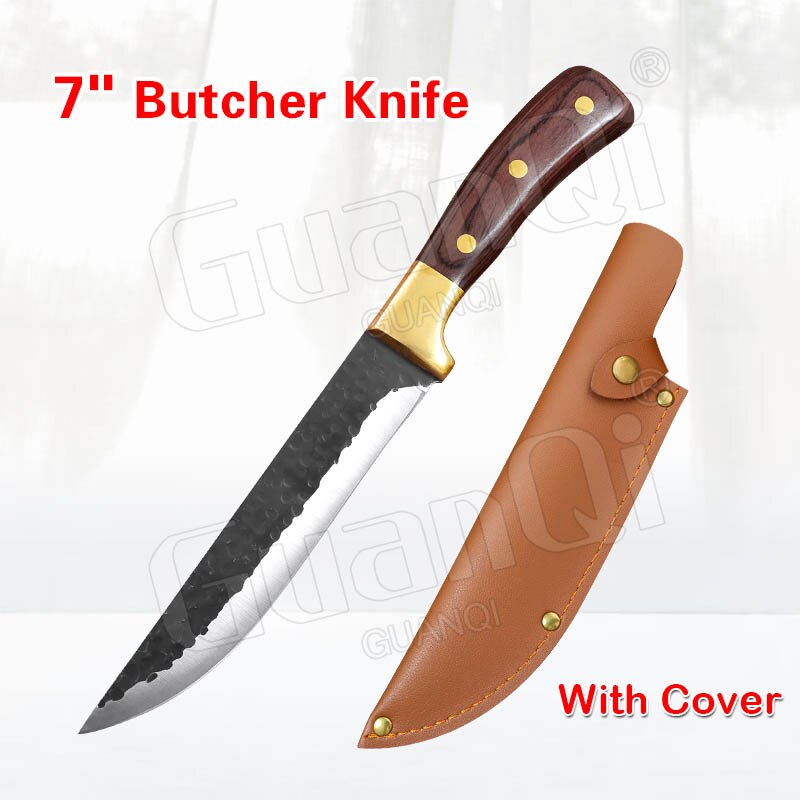 Stainless Steel Boning Knife Kitchen Knife Forged Butcher Knife Handmade Meat Cleaver Slicing Chef Knife Slaughter Knife Cutter: Style C with Cover