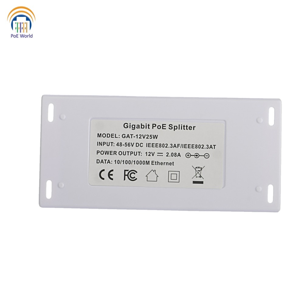 Gigabit PoE Splitter 1000Mbps Ethernet speed power over ethernet splitter with 12 Volt 25 Watt output for 12V non-poe devices