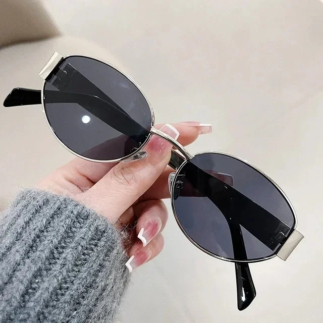 Gafas de sol ovaladas de para mujer 2024, gafas de sol con montura metálica de de de lujo, gafas de sol redondas clásicas Vintage para mujer, Unisex: Azul