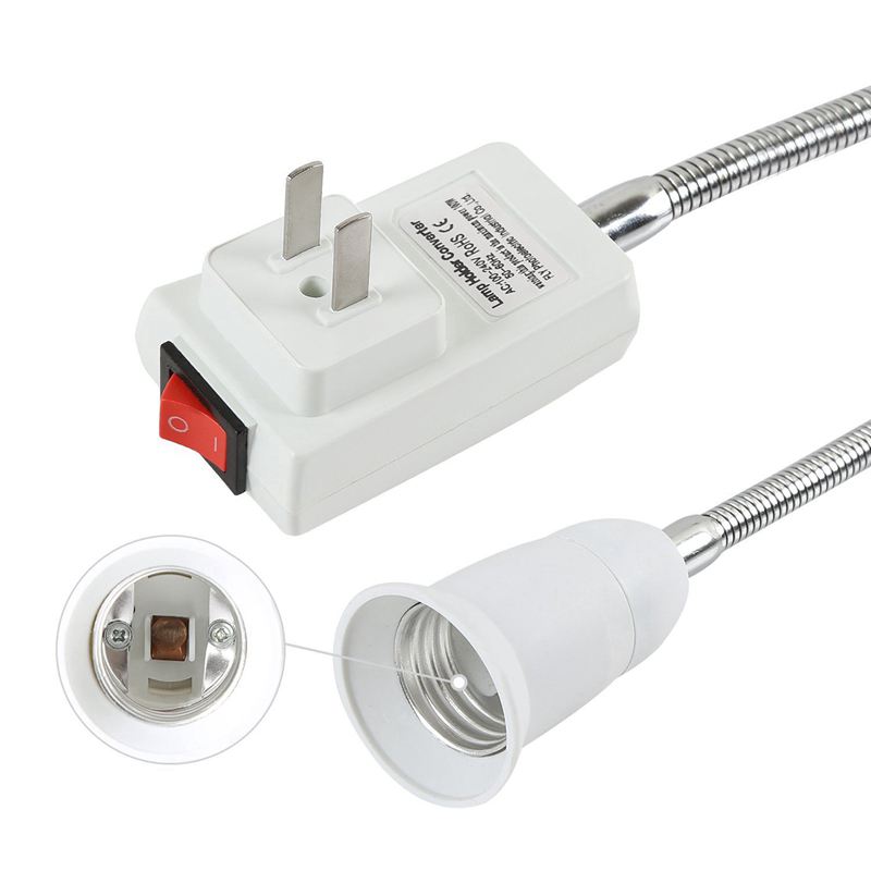 Adattatore Lampada E27 Con Interruttore – Spina Europea – Prolunga Flessibile 20 Cm – Portalampada