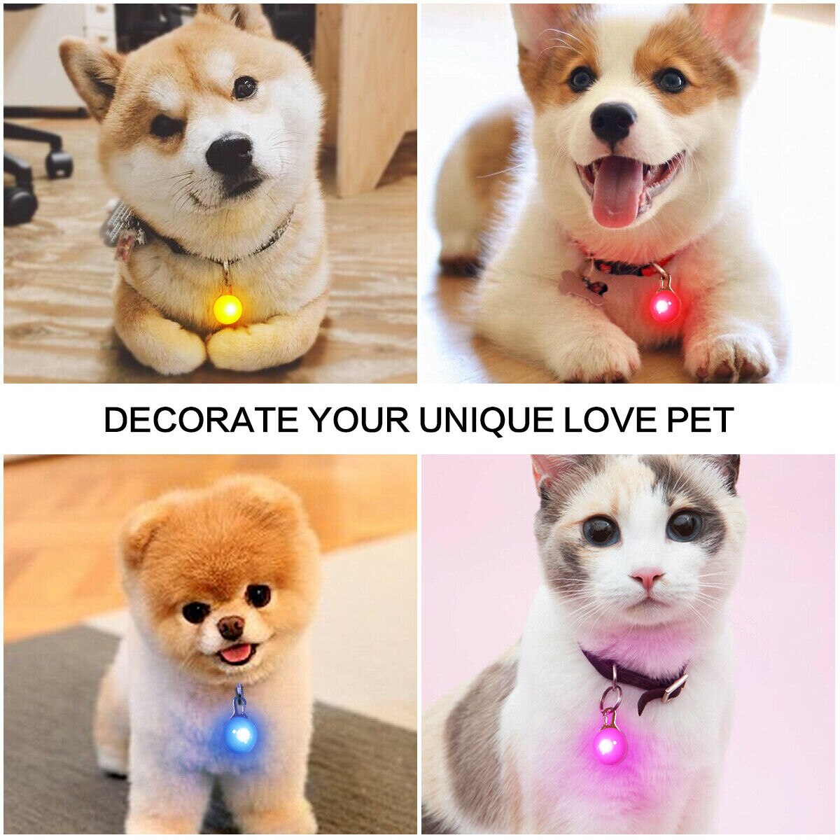 Collier lumineux à LED pour chat, pendentif lumineux, décoration, ornement, accessoires pour petits animaux de compagnie, chaton, sécurité nocturne