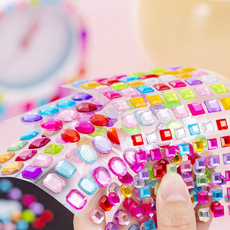 1-6Sheets 3D Gem Acrylic Crystal Stickers Kids DIY Decoration Self Adhesive Jewel Crafts Sparkly Rhinestone Stickers Girls