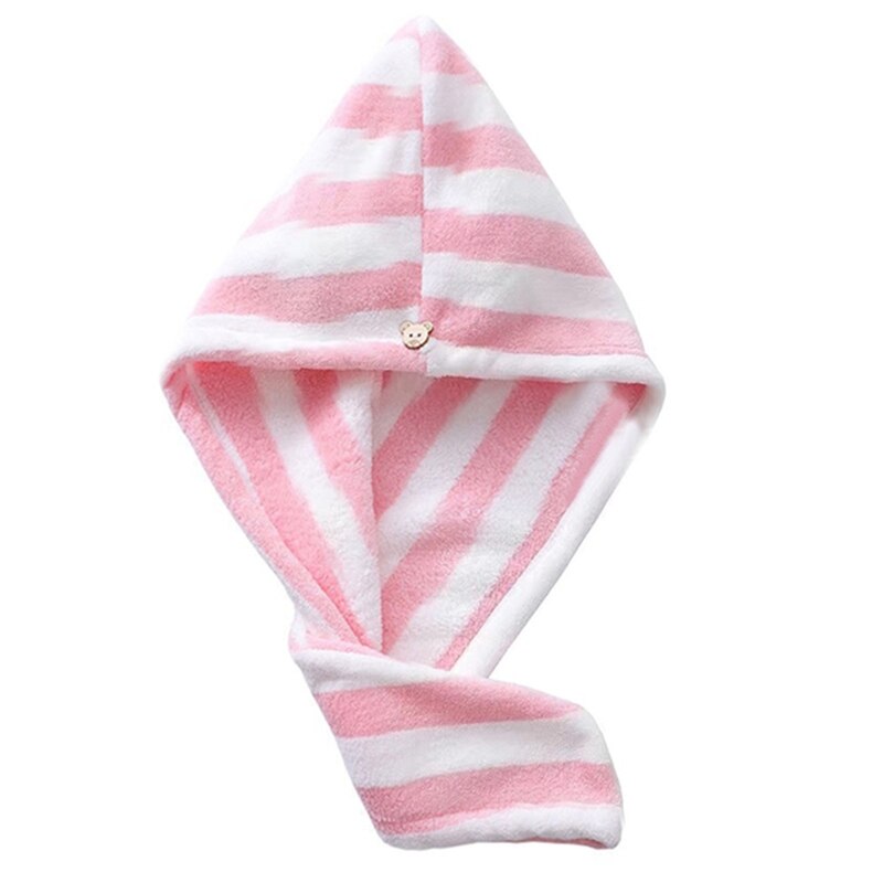 Droog Haar Cap Super Absorberende Haardrooginrichtingen Hoed Snel Droog Gestreepte Douche Haar Tulband Coral Fleece Haar Handdoek Voor Drogen krullend Lange: Pink