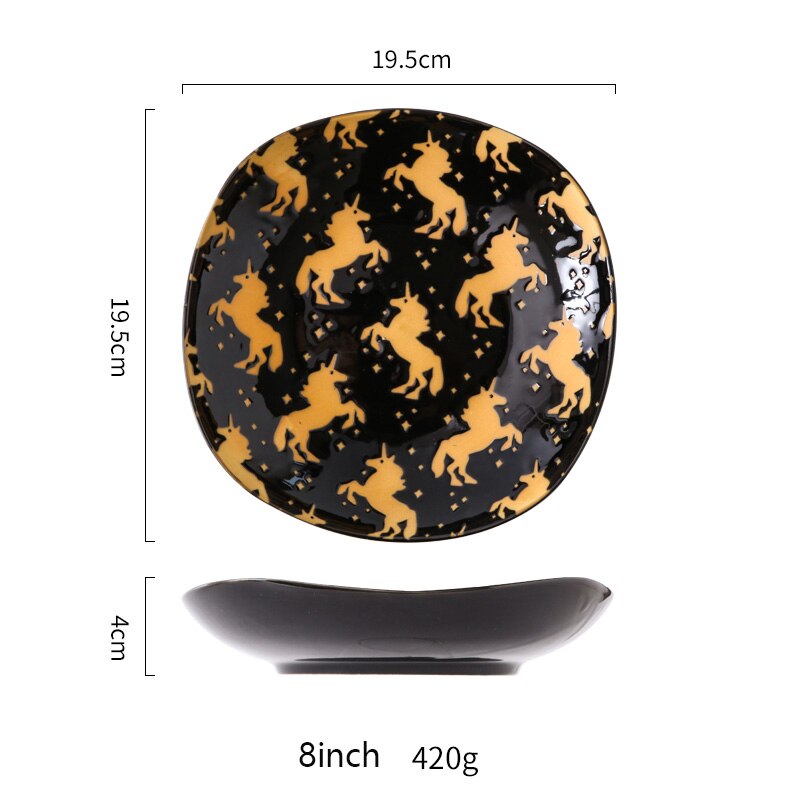 Os chine ustensiles de cuisine porcelaine carré assiette creuse assiette boulette nordique sous-glaçure ménage ustensiles de cuisine porcelaine: Black  C