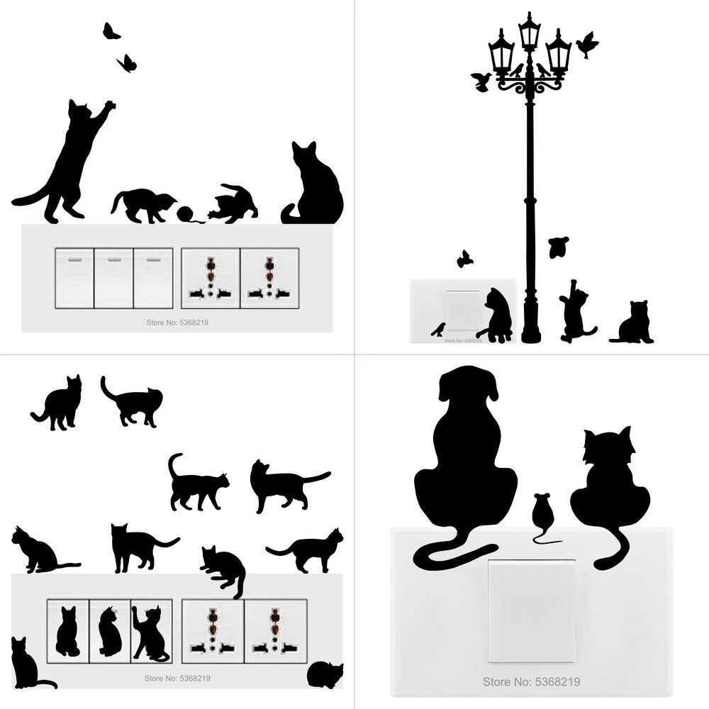 Light Switch Sticker Kids Baby Nursery Room DIY Wall Decoration Cat Fairy Moon Stars Vinyl Decal for Children Bedroom Home Decor