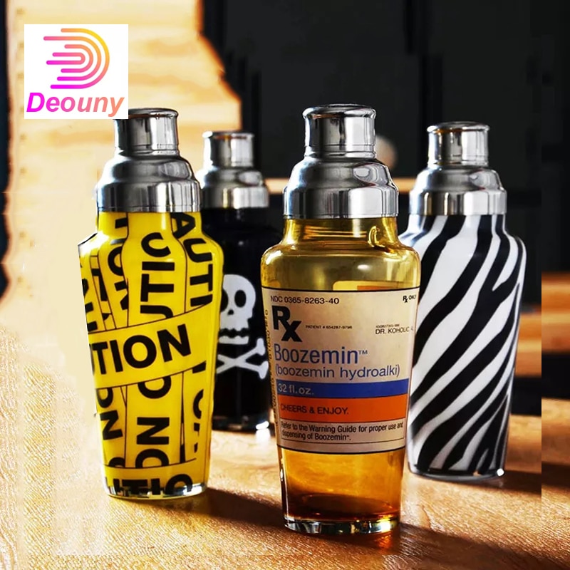 Deouny 1000ml glasaktig cocktailshaker retro trestegsmönstrad cocktail minibar bartending shaker bartender bartillbehör