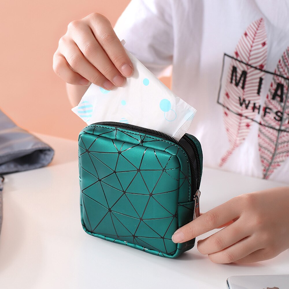 Portable Mini Storage Bag Multifunctional PU Leather Women Menstrual Rhombus Napkin Sanitary Organizer Masks Credit Card Bag