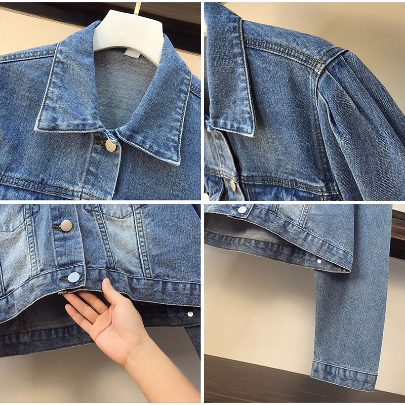 Vestes en jean à manches longues bouffantes 4XL pour femmes, Streetwear décontracté, automne et printemps