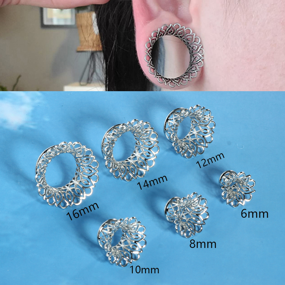Cool Ear Plugs Tunnels Expander Double Flare Brass Earlobe Tunnels Stretcher Earrings Body Piercing Gauges for Ears Bee Flower