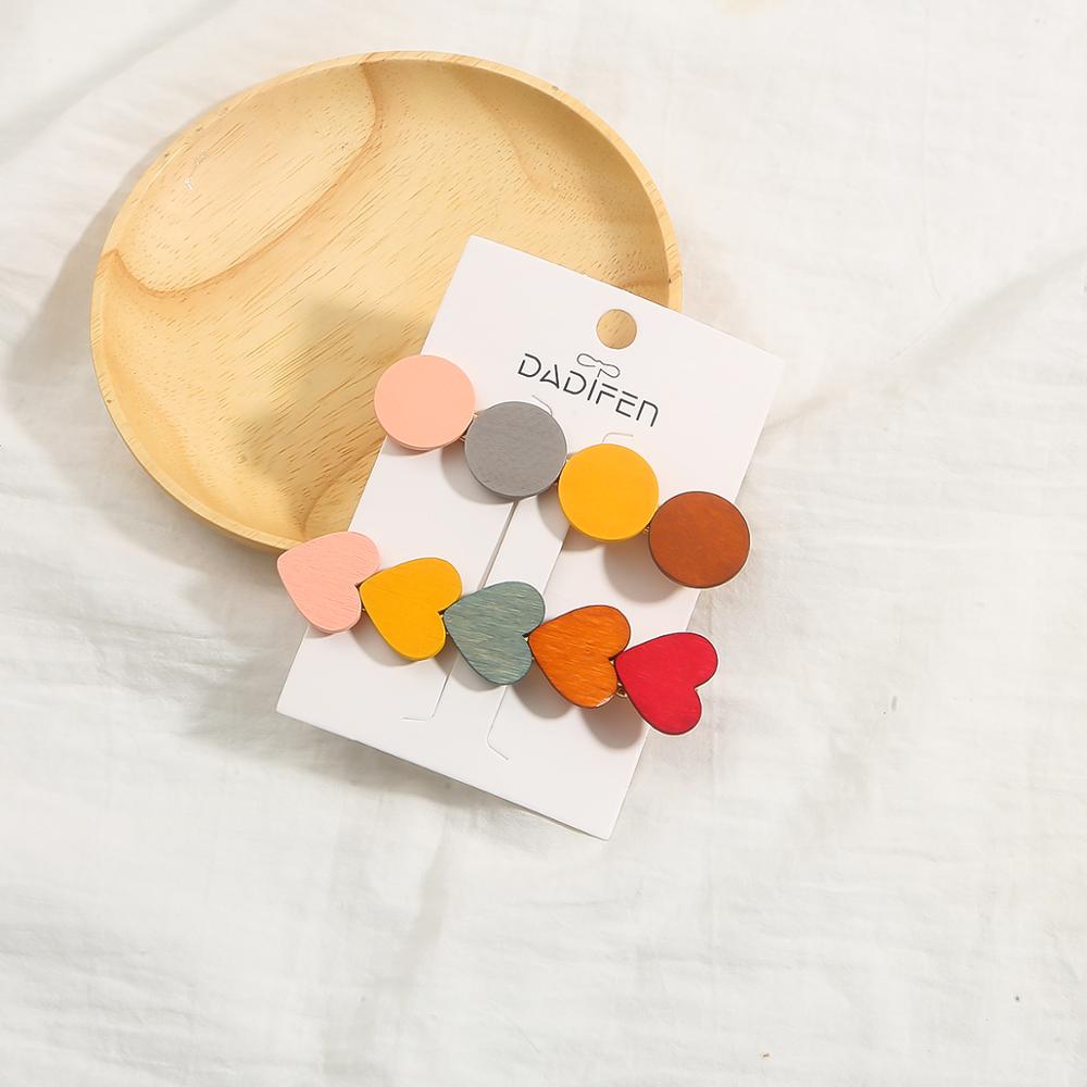 2 unids/lote Vintage de madera colorida pinzas de pelo para mujeres geométrico forma de corazón redonda de horquilla de pelo accesorios estilo: 5