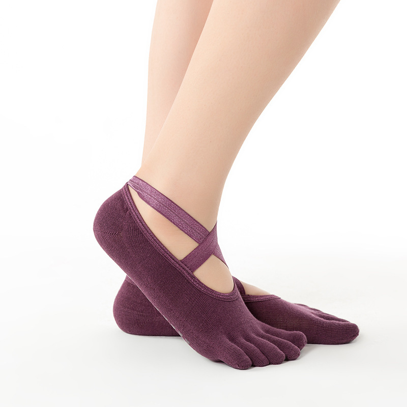 Mkeps Yoga Sokken Vrouwen Cushioned Gewatteerde Anti-Slip Grips &amp; Bandjes Toeless Halve Teen Sokken Voor Yoga Ballet pilates Dans Barre: Purple