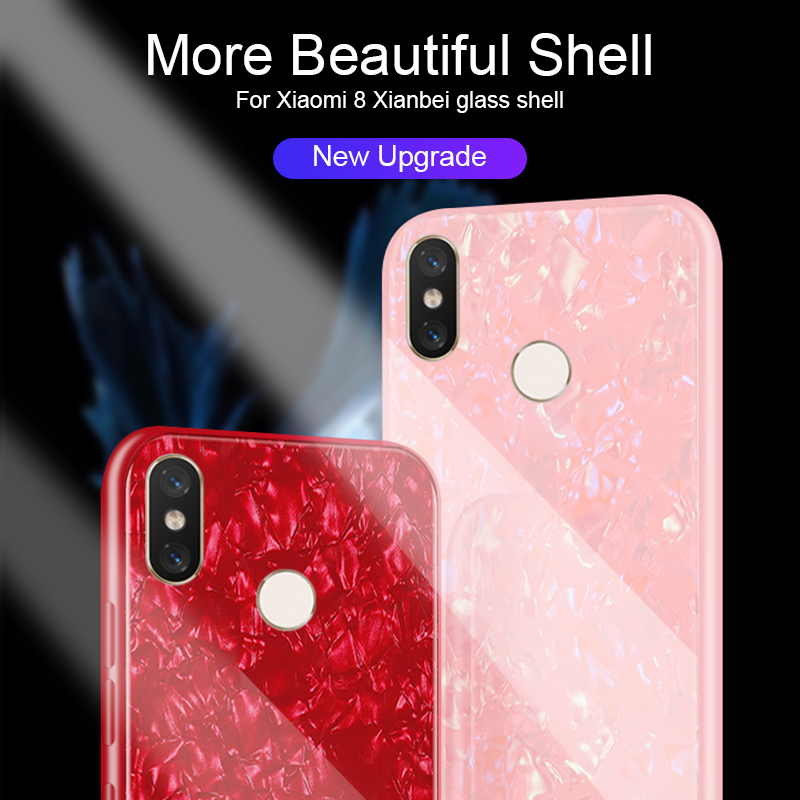 Shell Pattern For Xiaomi Mi 9 Tempered Glass Case Back Cover Soft TPU Anti-Scratch For Xiaomi Mi 8 Mi8 Lite Light Se Explore MI9