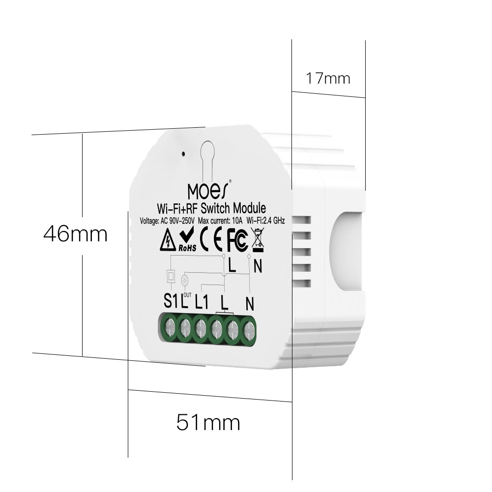 Mini DIY WiFi RF433 Smart Relay Switch Module Smart Life/Tuya App Control, Work with Alexa Google Home 1 Gang 1/2 Way