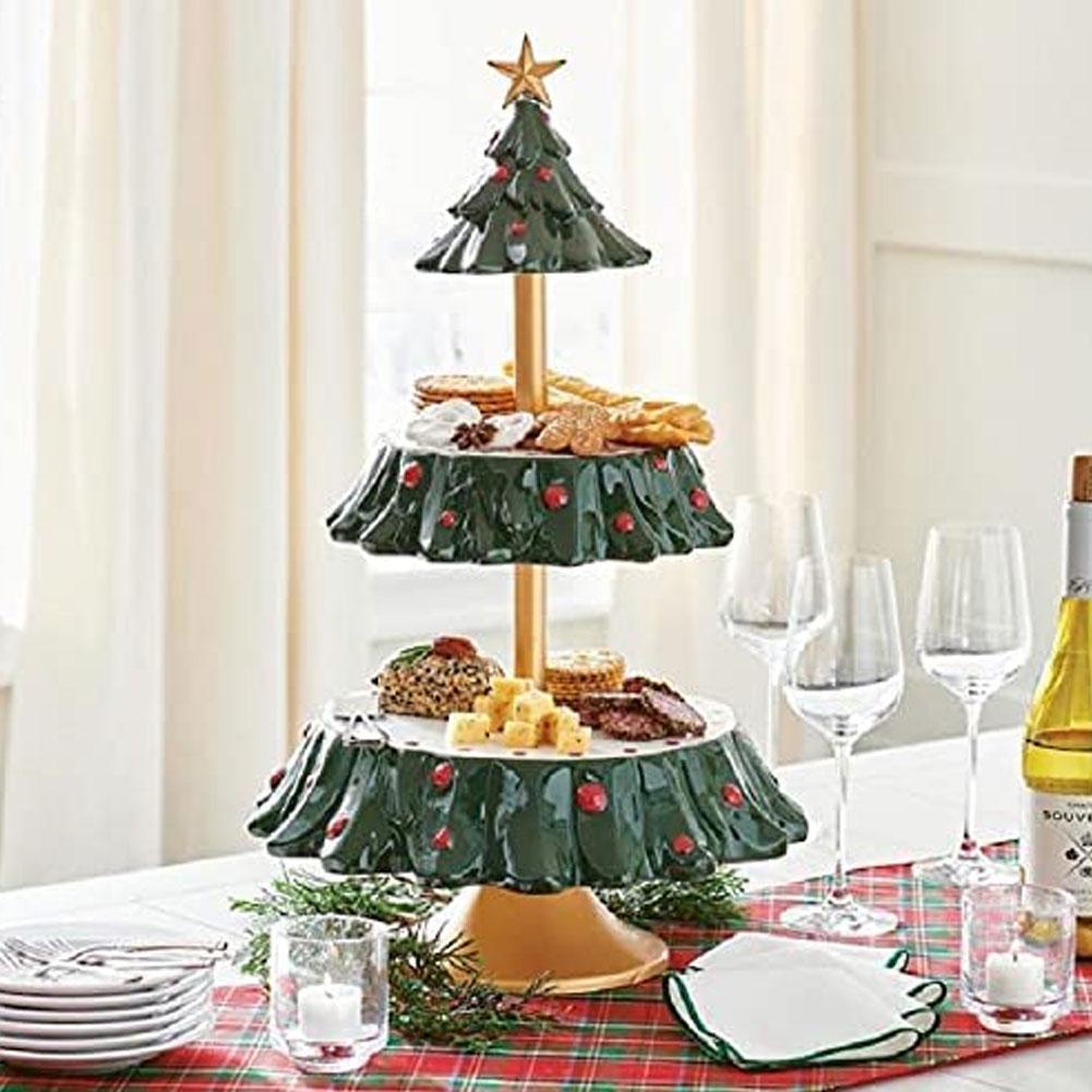 Soporte de árbol de Navidad para aperitivos, mesa de postre, plato de fruta, soporte de pastel de doble capa, plato de dulces para en casa, bandeja de aperitivos, decoración de Navidad