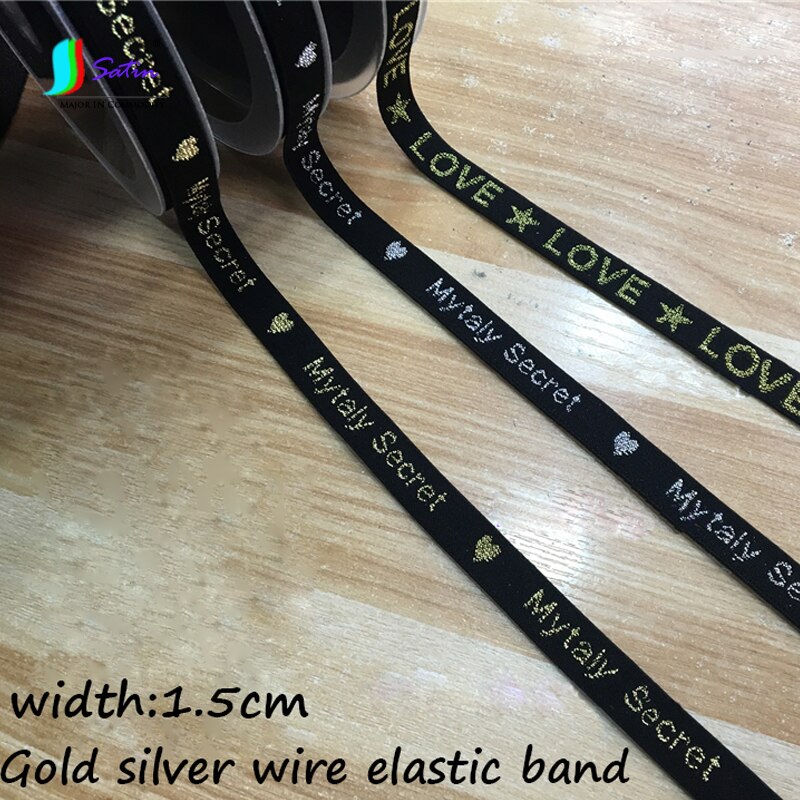 Breedte 1.5 cm Goud Zilver Draad Engels Brief Lint Zachte Platte Tailleband Veters Kleding Overhemd Rok Decoratieve Elastische Band A0208F