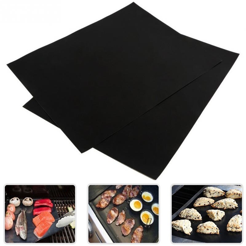 5pcs/lot Black BBQ Grill Mat Non-stick Heat Resistant Grill Liner Portable Baking Sheet Easy Oil Clean Pad Barbecue Accessories