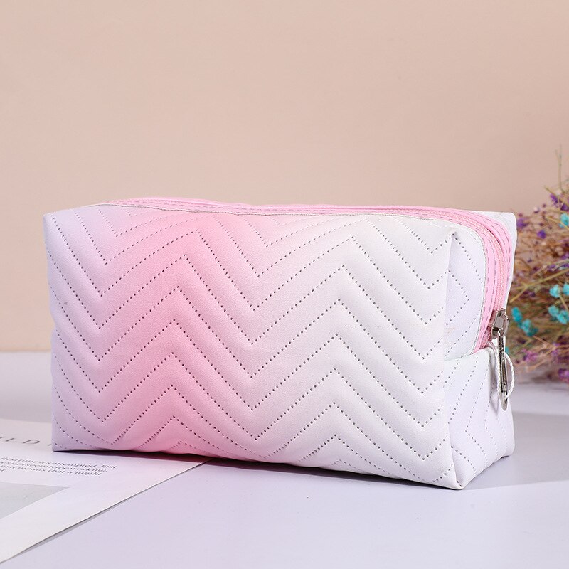 PURDORED 1 Pc Gradienten Farbe machen-hoch Tasche für Frauen Reißverschluss Samt Kosmetik Tasche Reise Große Weibliche Machen hoch Beutel Notwendigkeiten: Rosa