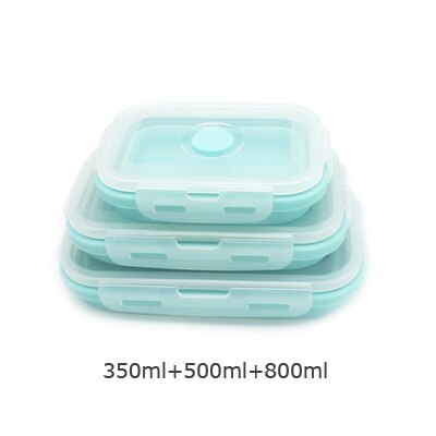 ERMAKOVA 3 of 4 Pcs Silicone Inklapbare Lunch Bento Box Hittebestendig Vouwen Voedsel Opslag Container met Luchtdichte Plastic deksel: 3-Piece Blue