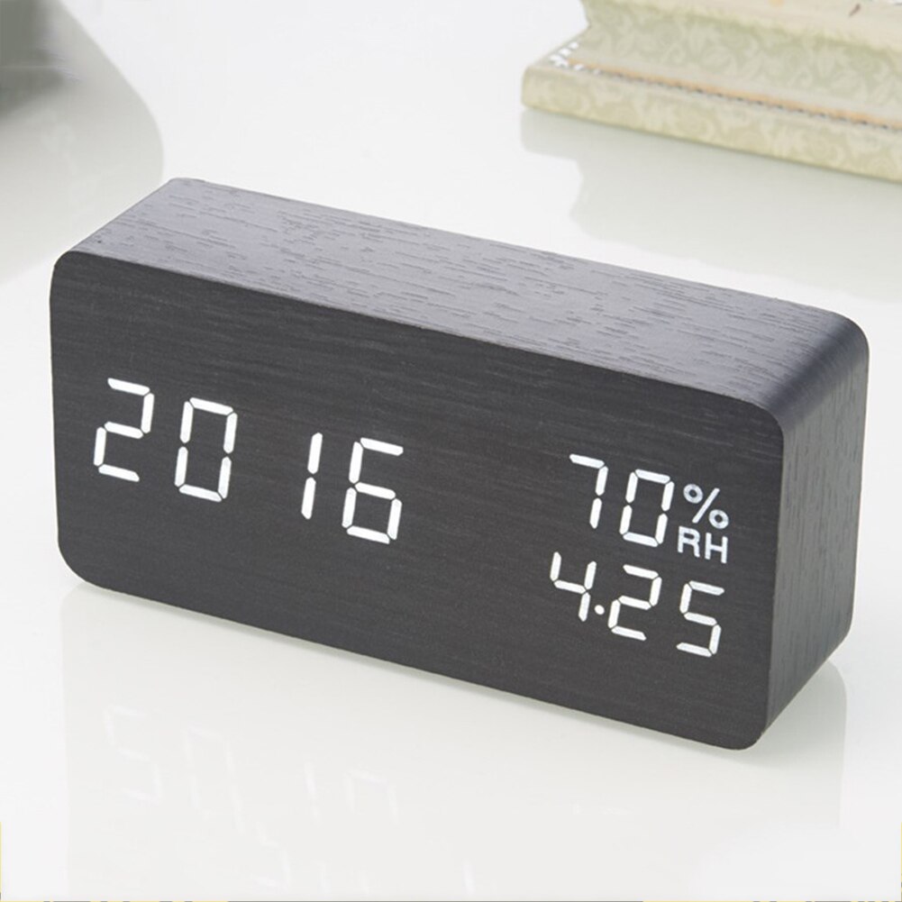 Bedroom Alarm Clock Home Bedside Desktop Wood Alarm Clock Living Room Multifunction Electronic LED Display Desk Alarm Clock
