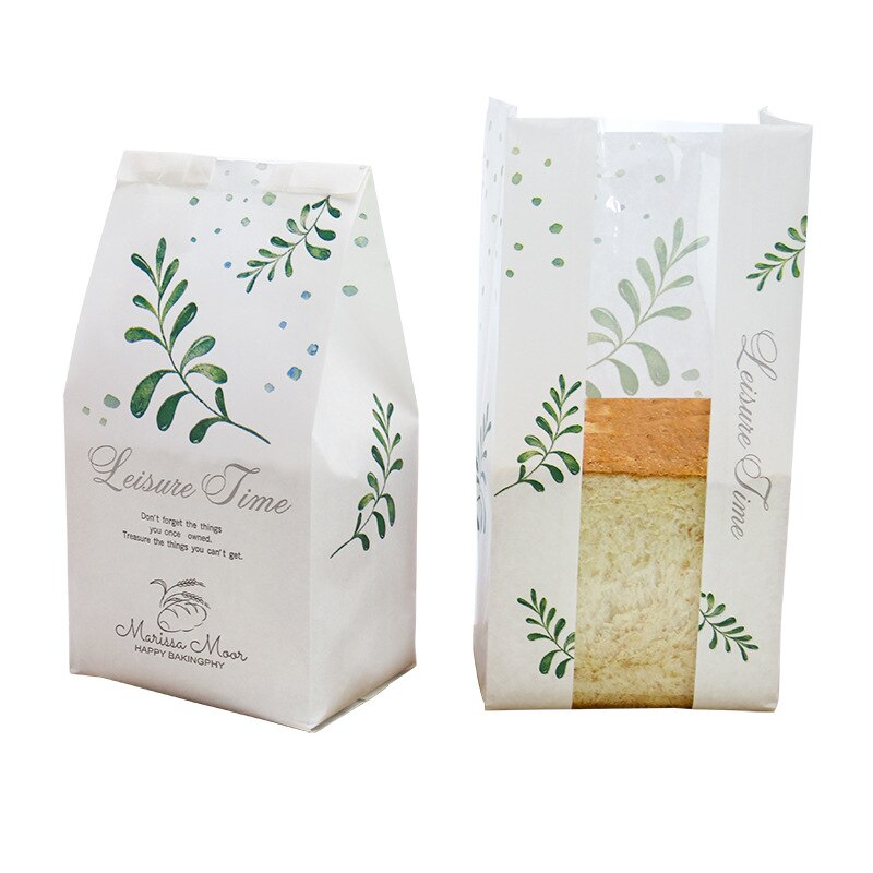 LBSISI Leven Kraft Brood Papieren Zak Met Venster Voorkomen Olie Liefde Toast Bakken Papieren Zak Takeaway Voedsel Hand Gemaakt Pakket tassen: White Leisure Time / 21x32x9cm