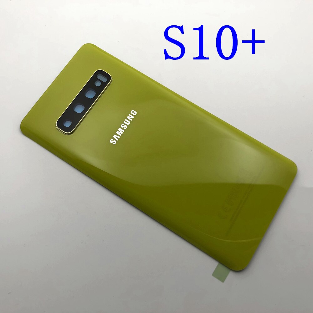 Posteriore di Vetro di Ricambio Per Samsung Galaxy S10 S10e S10 Più S10 + Copertura Posteriore Della Batteria del Portello Custodia di Cassa Della Macchina Fotografica di Vetro lente Telaio: S10 Plus yellow