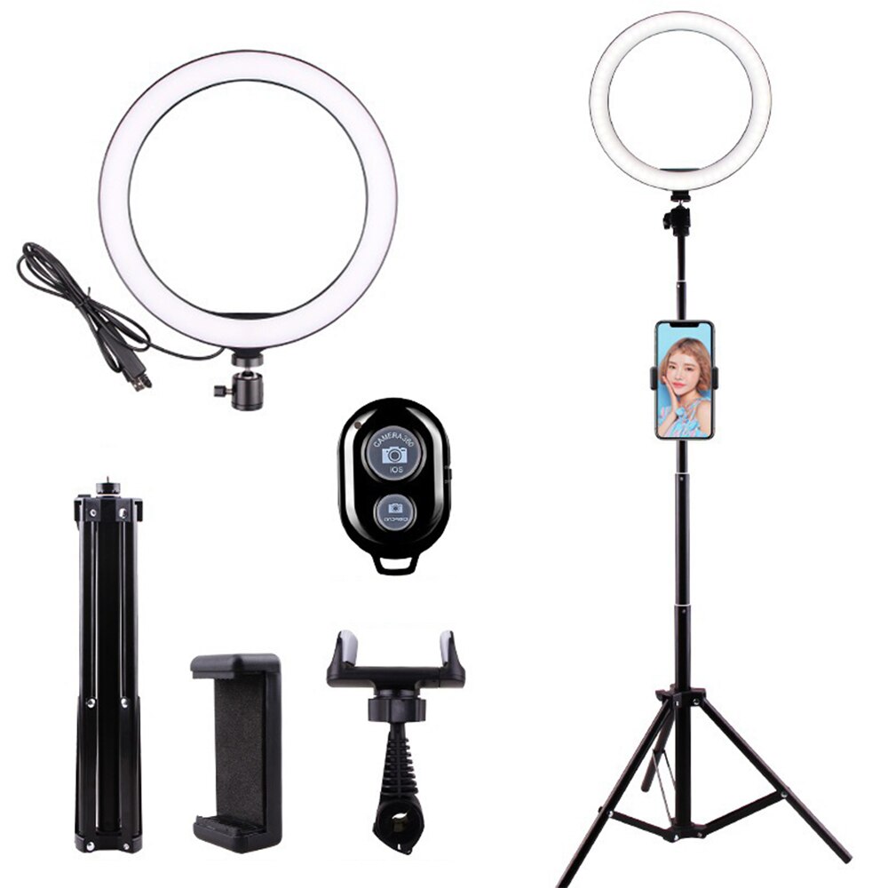 10 tums spegel rgb selfie ring-light set lysdioder fyll lampa lysdioder ringlight justerbart stativ bt för sminkspegel: 4