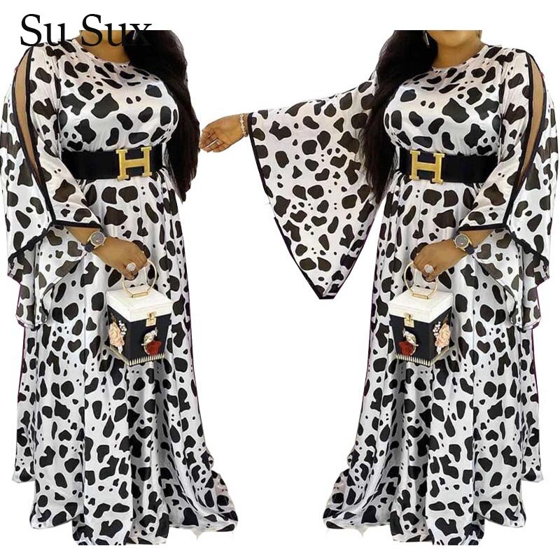 African Clothes Leopard Print Robe Long Dress Women African Dresses For Women O-Neck Flare Sleeve Maxi Dress Dashiki Vestidos