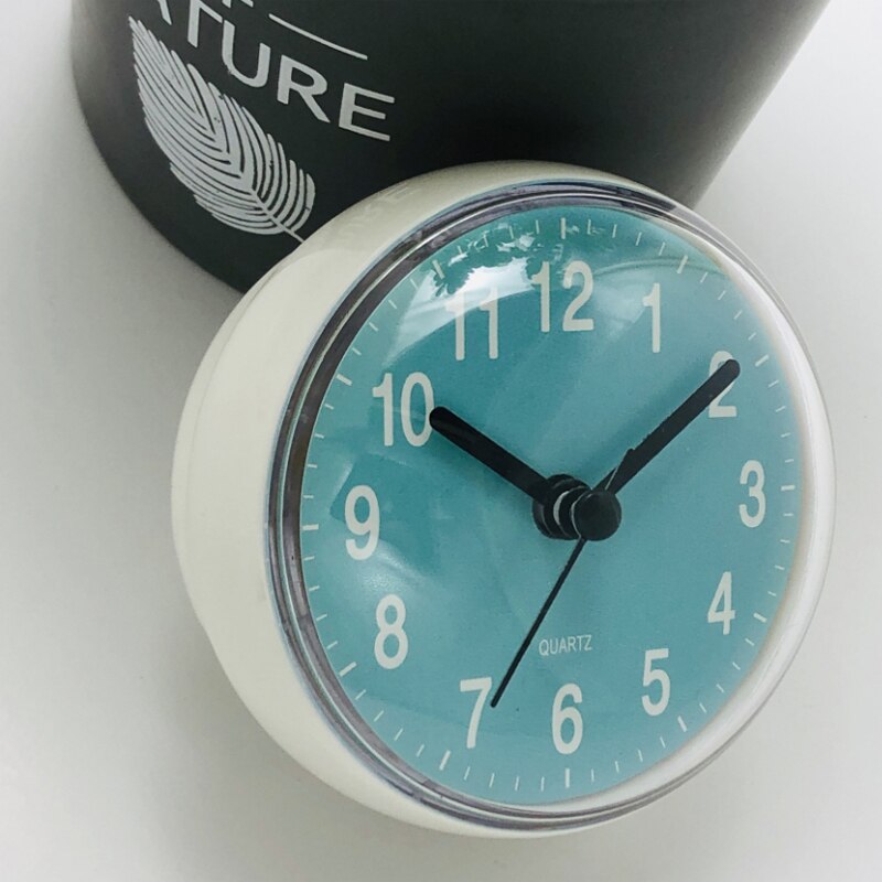 Mini horloge murale à ventouse, Anti-buée, étanche, 7cm, petite horloge de Table à Quartz pour salle de bain, cuisine, toilettes: Bleu