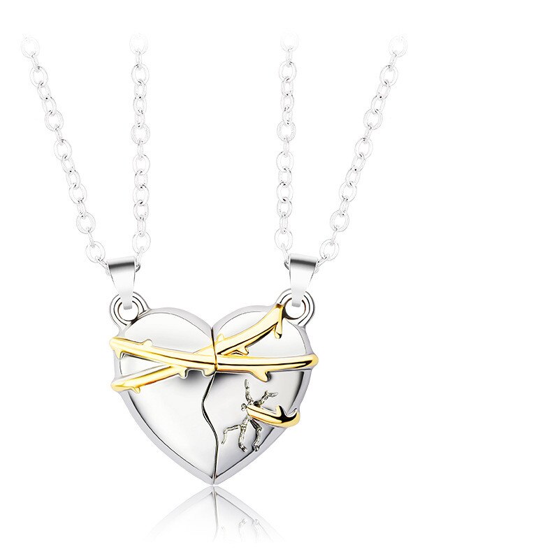 2 pz/set collana con ciondolo a cuore collana girocollo coppia magnetica collana per amanti donna donna uomo donna ragazzi ragazze regalo maschile: NC21Y0613-1