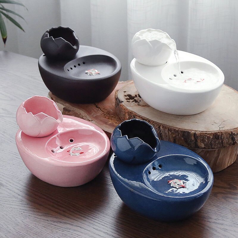 Newly Cat Ceramic Water Fountain Automatic Pet Drinking Fountain Quiet Electric Water Dispenser