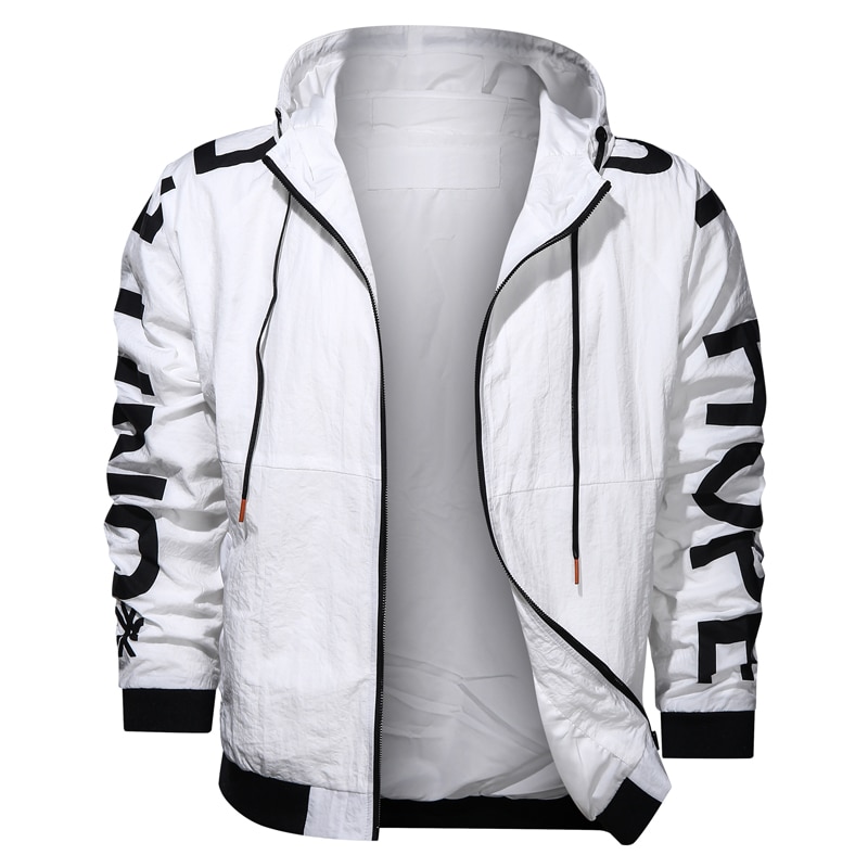 Windbreaker jakke mænd hvid streetwear bomber frakke forår efterår unge mænd hætte hip hop harajuku jakke mænd jaqueta masculina