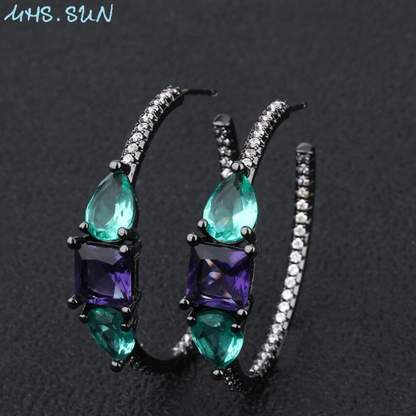 MHS.SUN Geometric Cubic Zircon Women Hoop Earrings Crystal Earrings For Female Jewelry Party