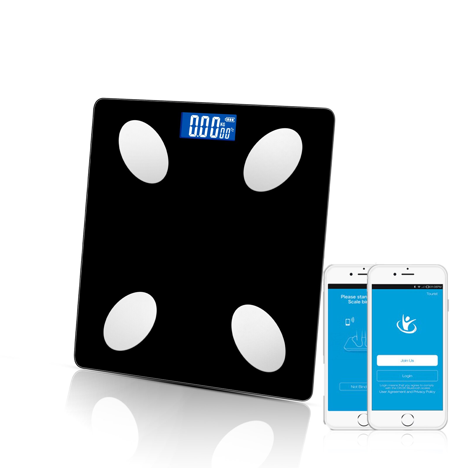 Smart Electronic ​BMI Scale Bluetooth Body Fat Scale LED Digital Wireless Bathroom Weight Scale Body Composition Analyzer App: Black