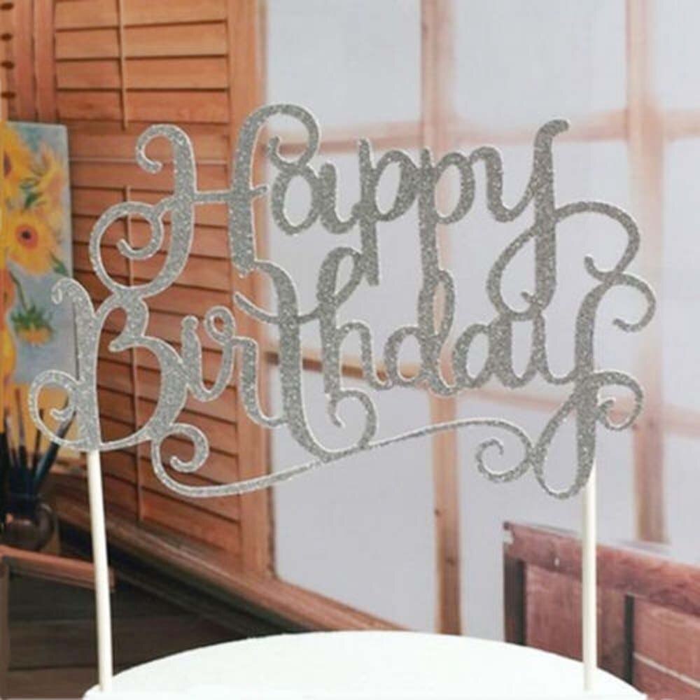 1 Uds Glitter oro plata feliz Decoración de Pastel de cumpleaños para de cumpleaños favores decoración para de bienvenida de bebé suministro: silver