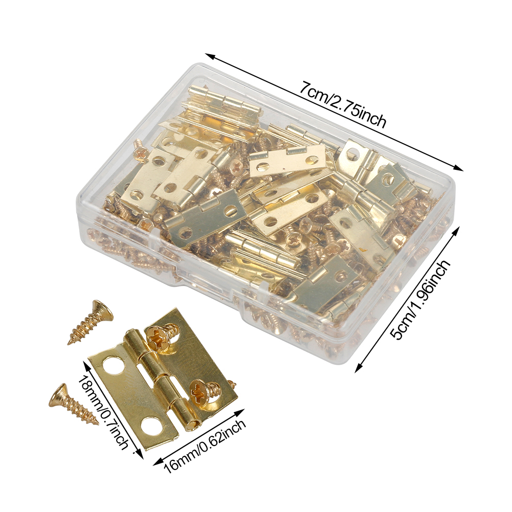 Charnières + 200 vis en fer doré noir Bronze, 4 trous 18x16mm, Mini charnière arrondie, boîte de bricolage, , quincaillerie de meubles, 50 pièces/boîte