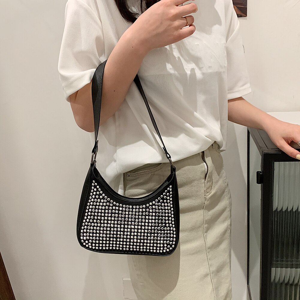 Damen-schultertasche aus pu-leder mit nieten, lässige kleine Landstreicher-handtasche, Mini-geldbörse