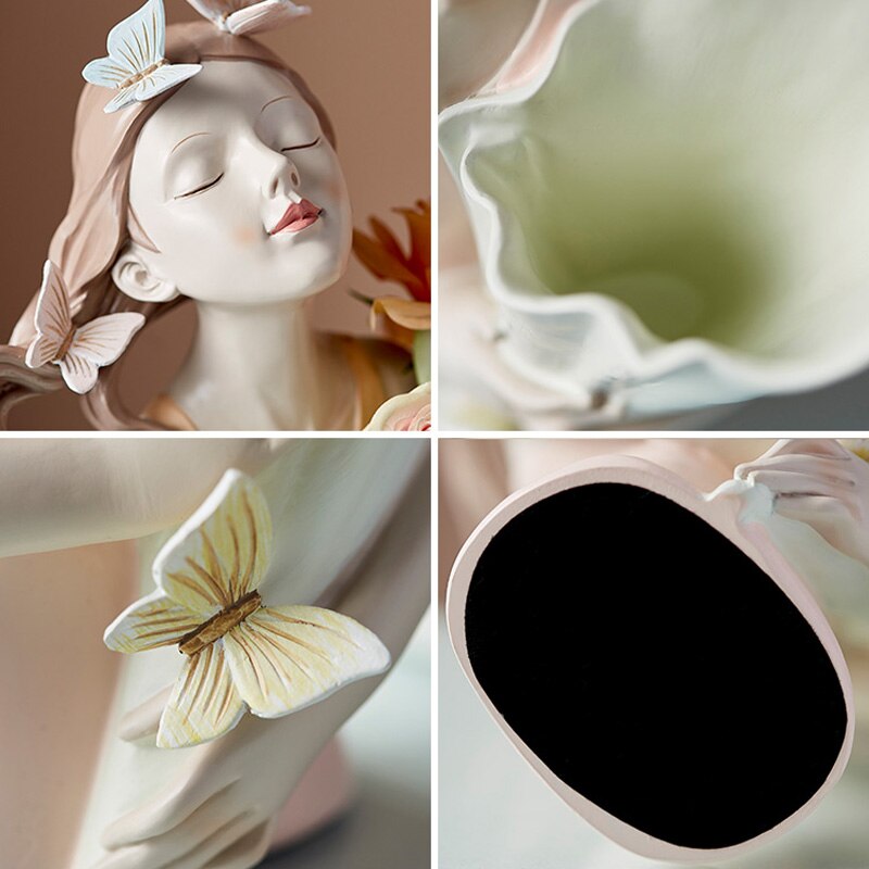 Vase de fleurs artificielles modernes, sculpture de papillon fille, ornements en résine pour la maison, Vases de décoration de maison chauds
