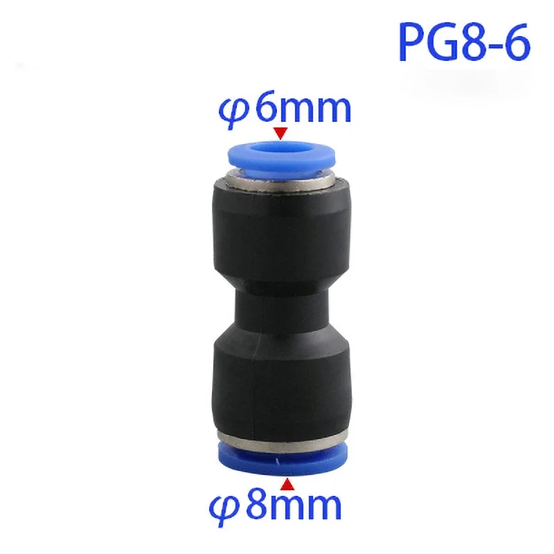 PU Pneumatic Fittings Plastic Connector PG 4mm 6mm 8mm 10/12/14mm 16mmAir water Hose Tube Push in Straight Gas Quick Connectors: grey