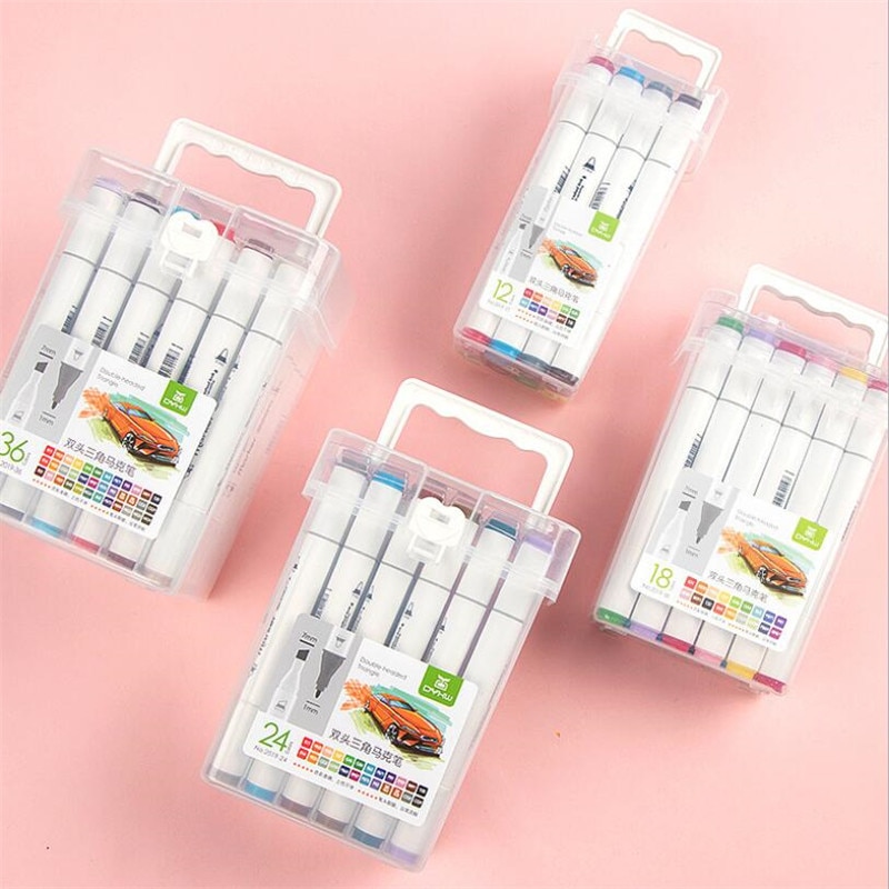 12/18/24/36 -farvet dobbelthovedet markør hurtigttørrende vandafvisende studerende maleri blødt hoved olieagtig krog linje skrivemarkør