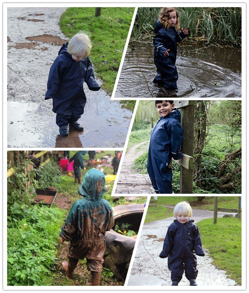 Export Europe 10,000mm waterproof rompers boy gir PU hooded fleece padded Jumpsuit Warm with fleece paded windproof