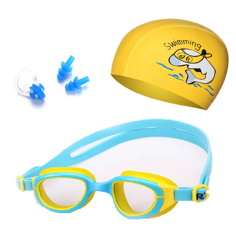 Kinderen Zwembril Oor Plug Neus Clip Set Jongen Meisje Dolphin Caps Zwembad Duikbril Waterdichte Zwemmen Bril Brillen Gevallen: Yellow Set