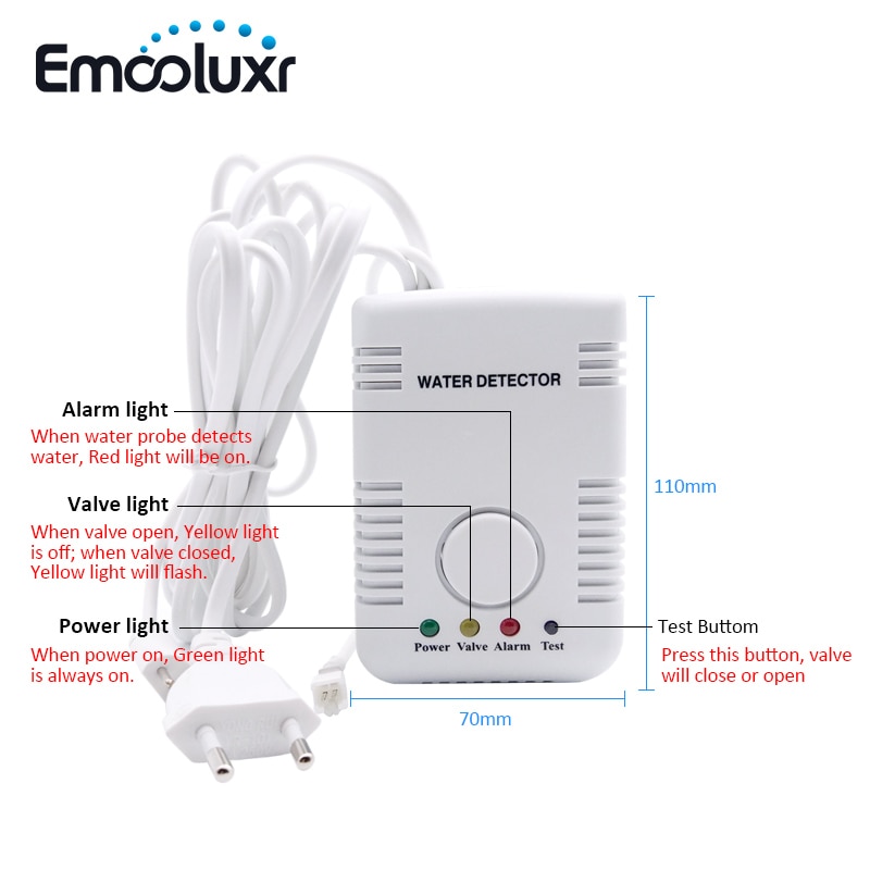 Leakage Protection Water Alarm System with DN15 BSP Brass Ball Valve 1/2 INCH Valve and 2pcs Sensitive Sensor Wire Probe