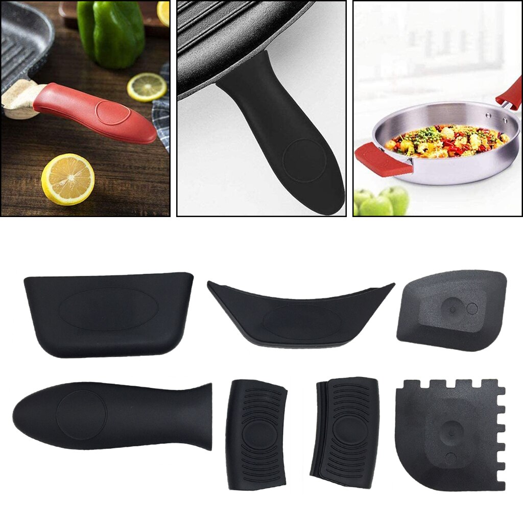 Antislip Siliconen Handvat Houder Kookgerei Pannenlap Gietijzeren Koekenpan Grip Mouwen Cover Potten Pannen Handvat Houders: 7pcs black