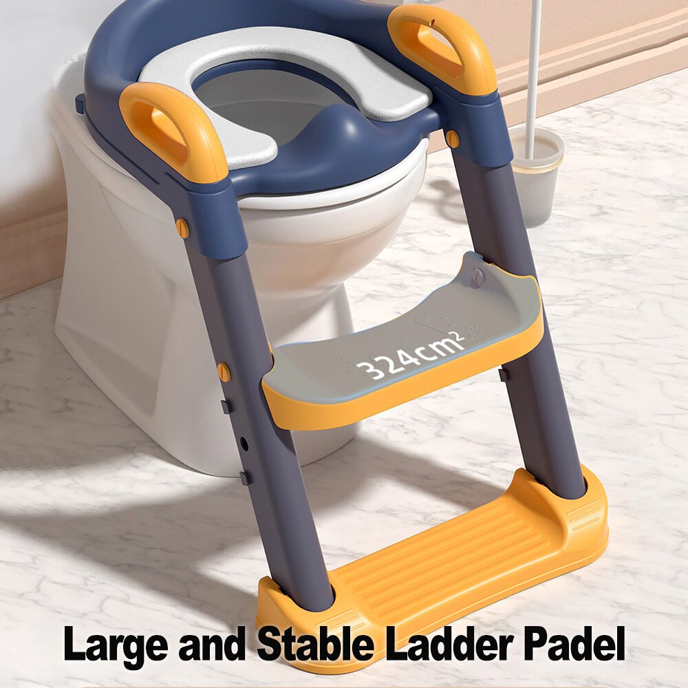 Kids Potty Training Seat Comfortable Safe Toilet Trainer with Adjustable Step Stool Ladder PVC Soft Pad Potty Training Toilet